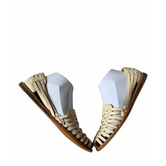 Anthropologie Nisolo Sandals Flats Huarache Woven Leather Boho Cream 8 - Picture 6 of 10